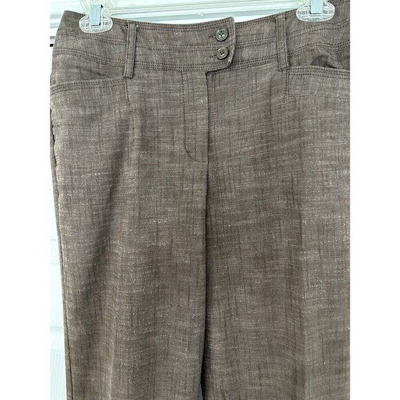 Dressbarn Trouser Pants Brown Textured Mid Rise Flared Leg Size 4 - Picture 2 of 12